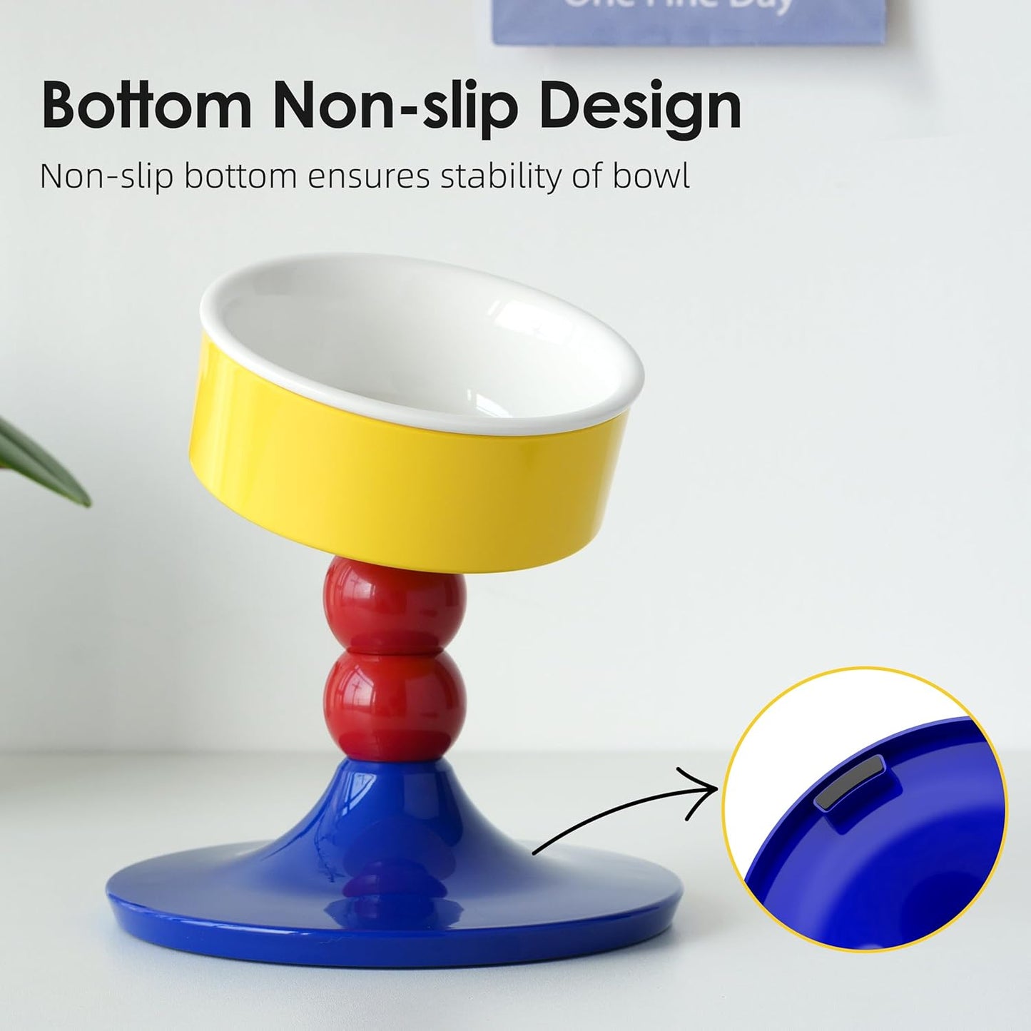 Ceramic Elevated Raised Cat Bowls,Cat Food Dish with Stand, 3 Height Adjustable Raised Dog Bowl Stand for Small Dogs Cats, Adjusts to 4.69", 5.98", 7.28" (Red & Blue)
