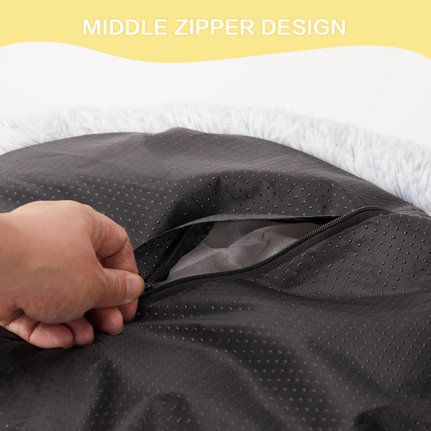 Bedfolks Calming Donut Dog Bed, 23 Inches Round Fluffy Dog Beds for Small Dogs, Machine Washable Anti-Anxiety Plush Puppy Bed（Light Blue, Small）