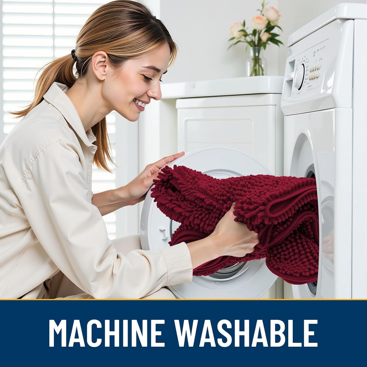 Smiry Dog Door Mat for Muddy Paws 71x46, Absorbs Moisture and Dirt Doormat, Non-Slip Washable Quick Dry Chenille Front Door Mat Indoor Entrance, Entryway Carpet for Inside Floor, Burgundy