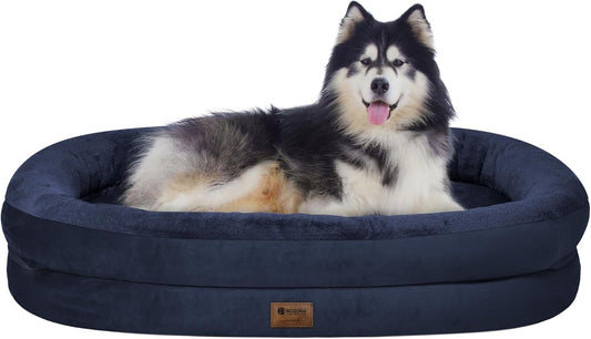 Orthopedic Waterproof Large Dog Bed: Memory Foam Washable Dog Bed with Bolsters - XXL Orthopedic Removable Cover for Medium Large Sized Pet - Non-Slip Bottom - Navy