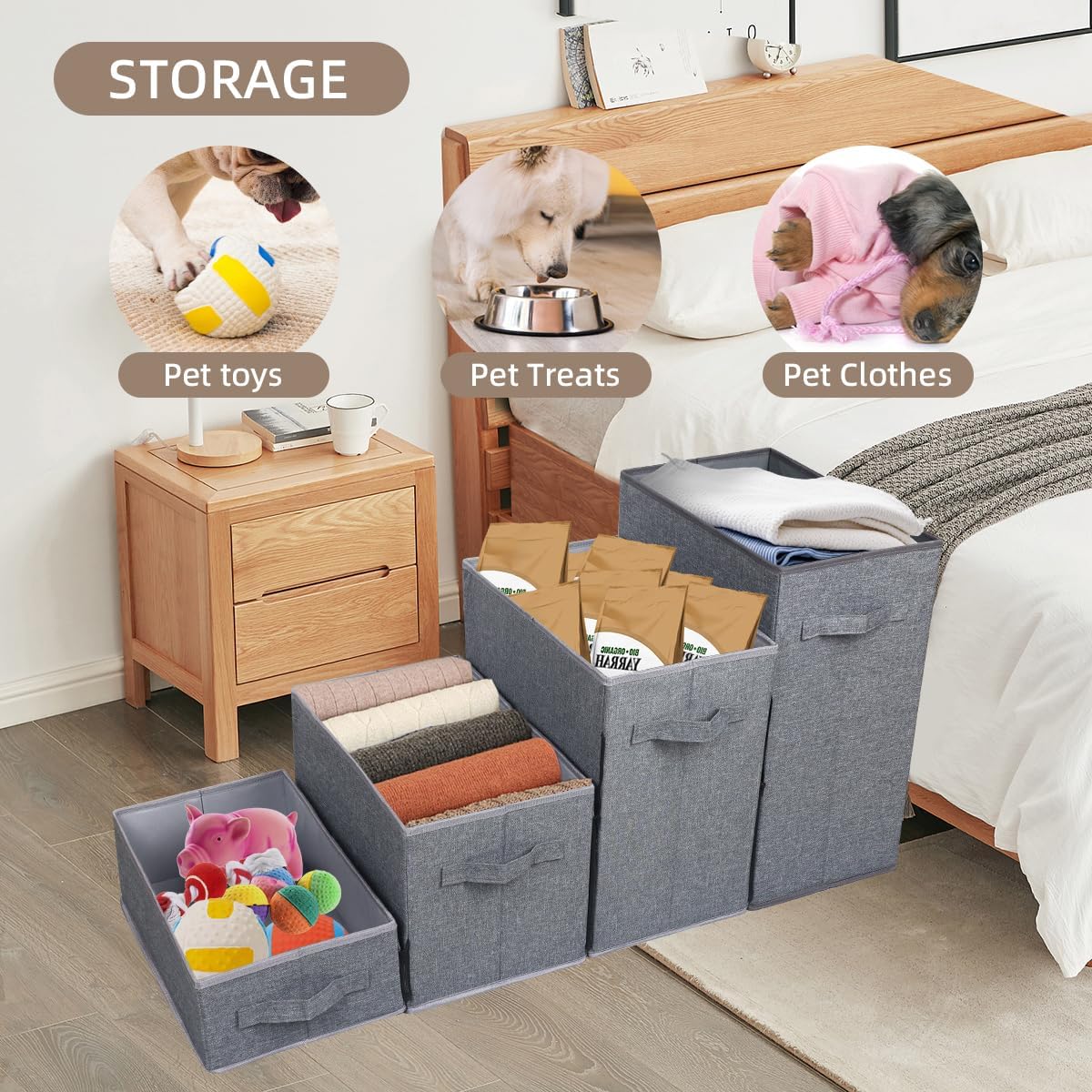 Dog Stairs with Storage, 4-Step Folding Pet Steps for Small Dogs and Cats, Pet Steps Storage with Zip, Pet Stairs for High Bed, Couch and Car Ramp (Gray, 4 Steps no Condo)