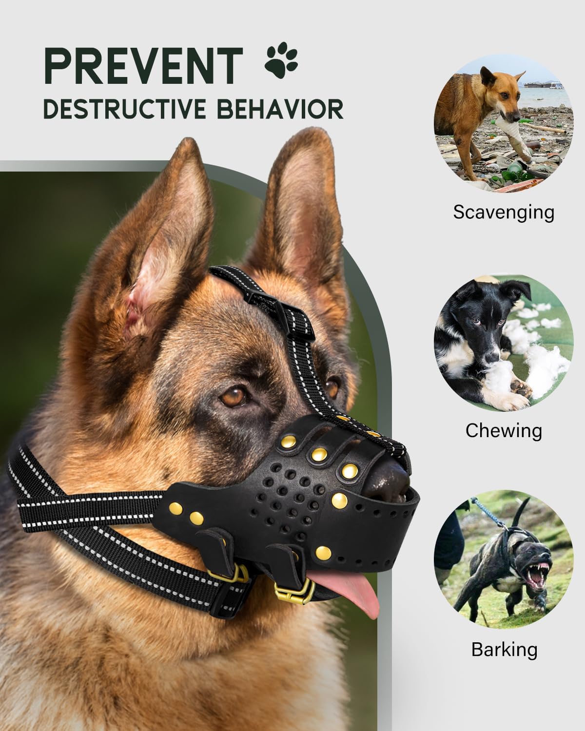Dog Muzzle, Leather Basket Soft Muzzles Medium Large Breeds, Pitbull Dog Muzzle Amstaff Staffordshire Terrier, German Shepherd Dalmatian Doberman Adjustable (M)