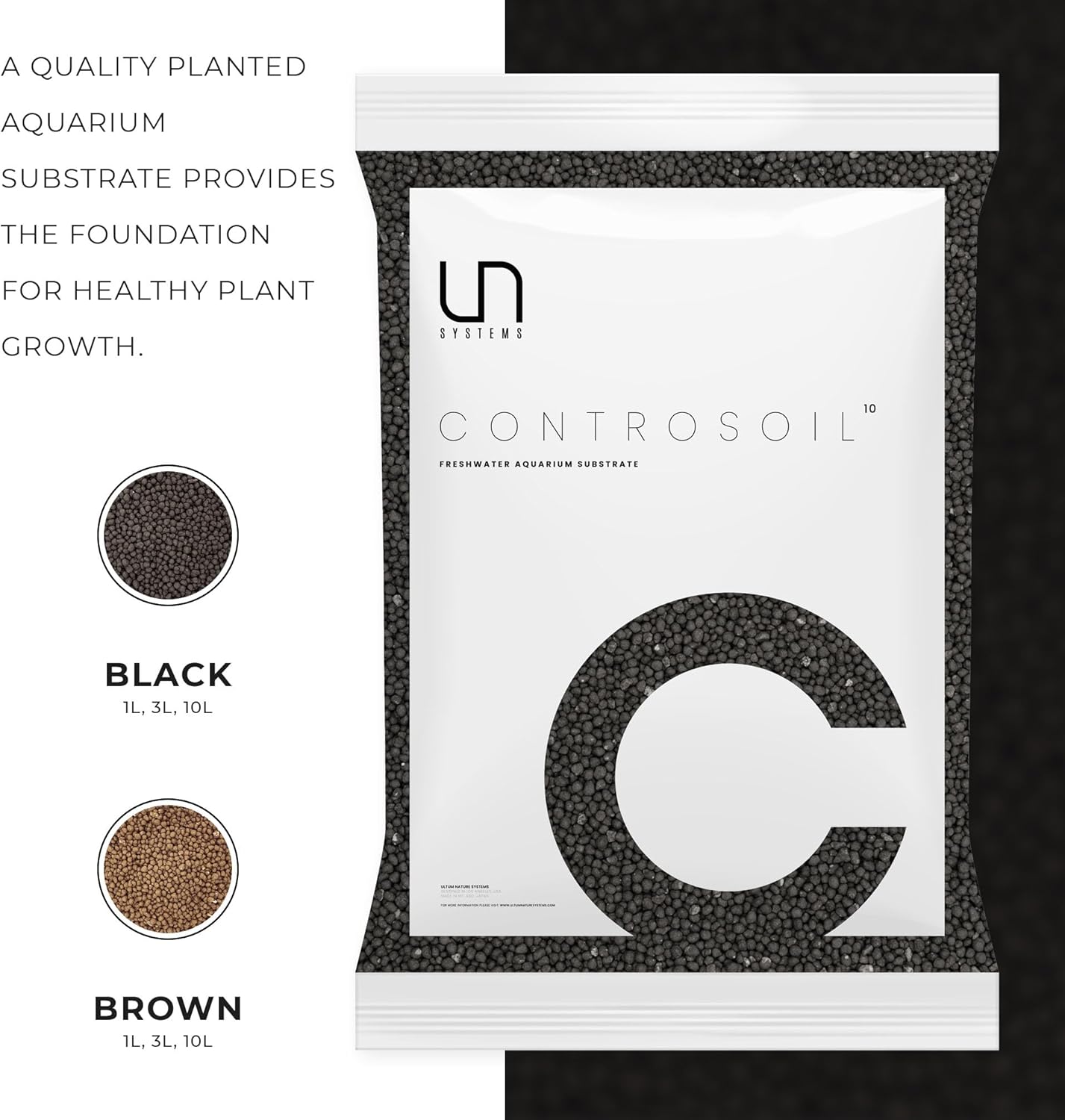 Ultum Nature Systems Controsoil - Freshwater Aqua Soil Substrate for Fish, Shrimp, Live Plant Propagation and Aquascaping - 6.8pH Low Ammonia, Volcanic Ash - Black, Normal (1 Liter | 2LB)