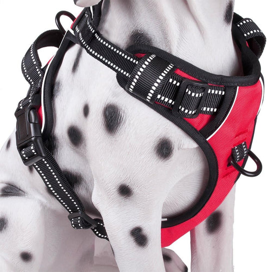 PoyPet No Pull Dog Harness, Reflective Comfortable Vest Harness with Front & Back 2 Leash Attachments and Easy Control Handle Adjustable Soft Padded Pet Vest for Small to Large Dogs (Red,XS)