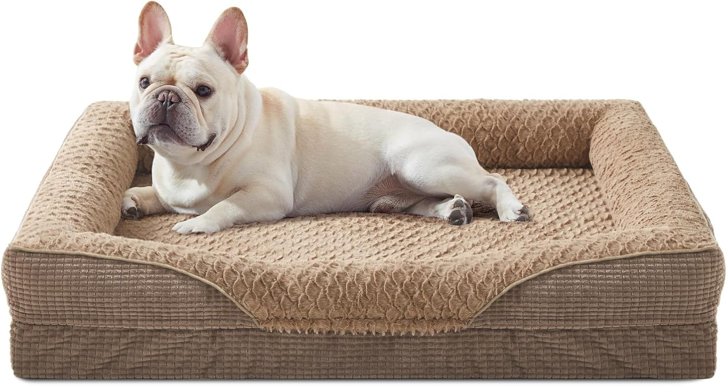 INVENHO Orthopedic Dog Bed Medium Size, Washable Egg-Crate Memory Foam Dog Couch with Washable Removable Cover, Waterproof Lining and Nonskid Bottom