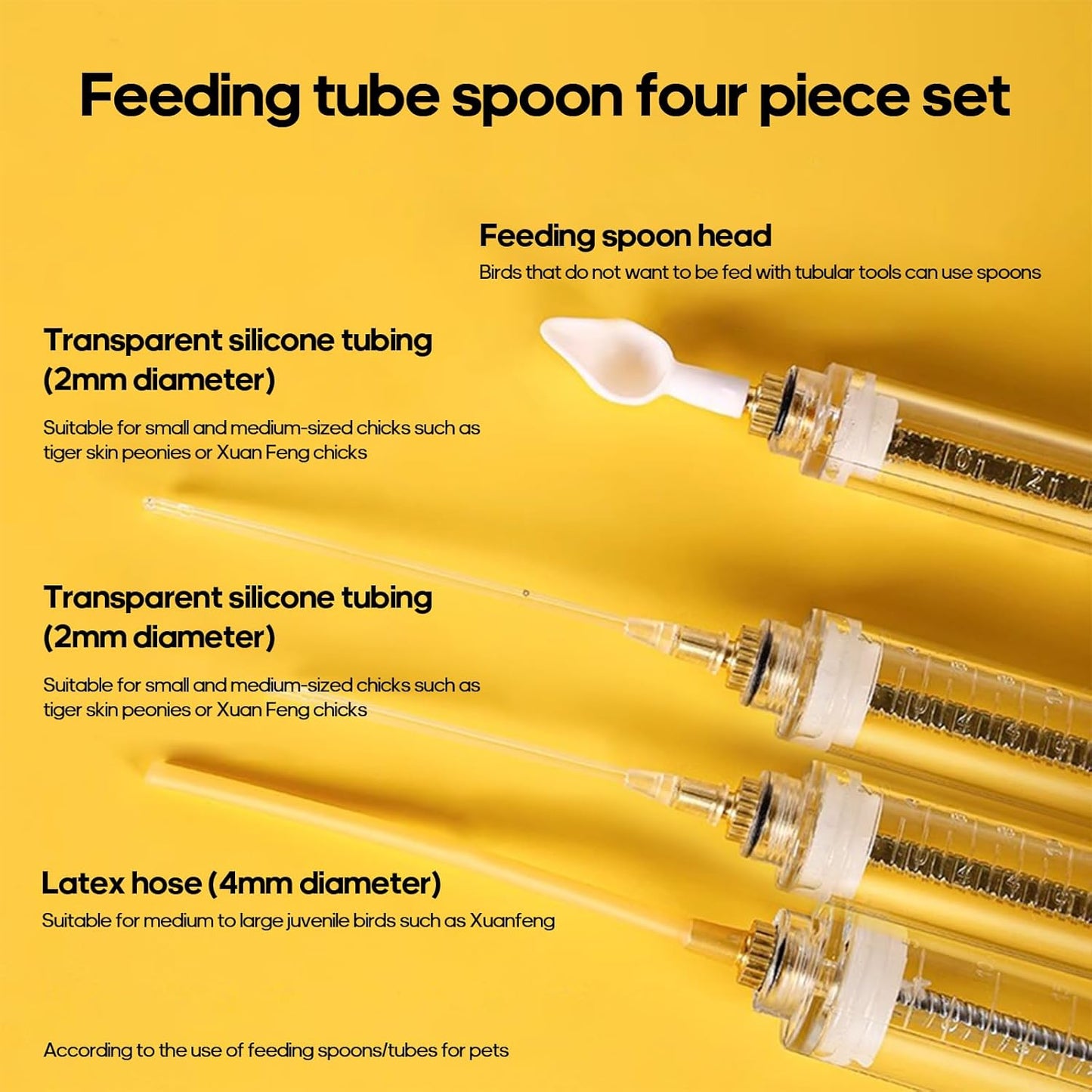 8 Pcs Bird Feeding Syringe Set Feeding Tubes for Baby Birds Parrot Hand Feeding Syringe Pet Syringe Feeding Tube Stainless Steel Metal Feeding Spoon Small Animals (20ml-Set of Eight)