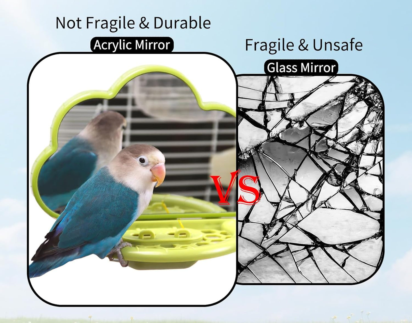 Bird Mirror with Perch & Slow Feeder – Interactive Bird Toy, Birds Cage Accessories for Parakeet, Budgies, Cockatiels, Conures, Lovebird, Finches & Canary – Relieve Boredom-Green