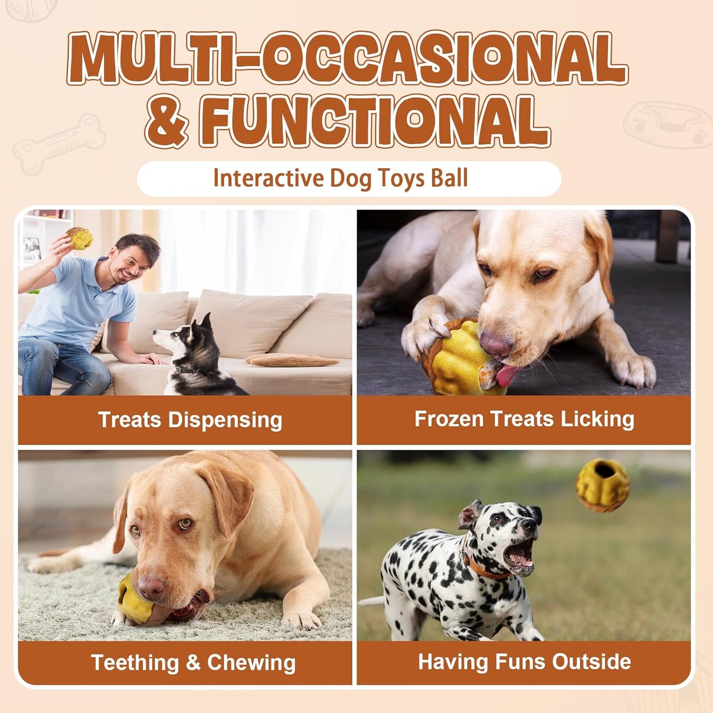 Dog Frozen Treats Toy, Cognitive Dogs Brain Stimulation Toys for Aggressive Chewers, Interactive Dispensing Toy Enrichment Keep Them Busy No-Boredom, Tough Nylon&Coffe Wood Fillable Puzzle Dog Feeder