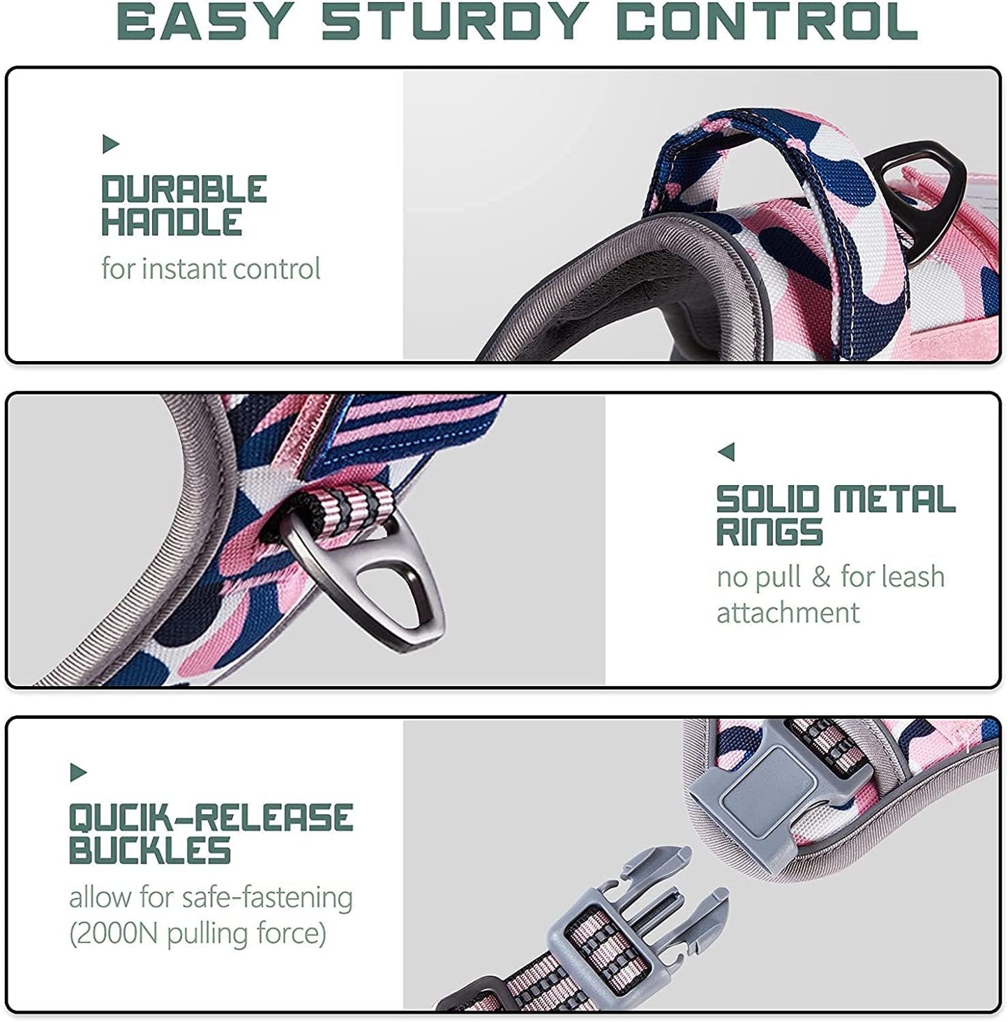 BUMBIN Tactical Dog Harness for Small Dogs, No Pull, Pink Camo XS