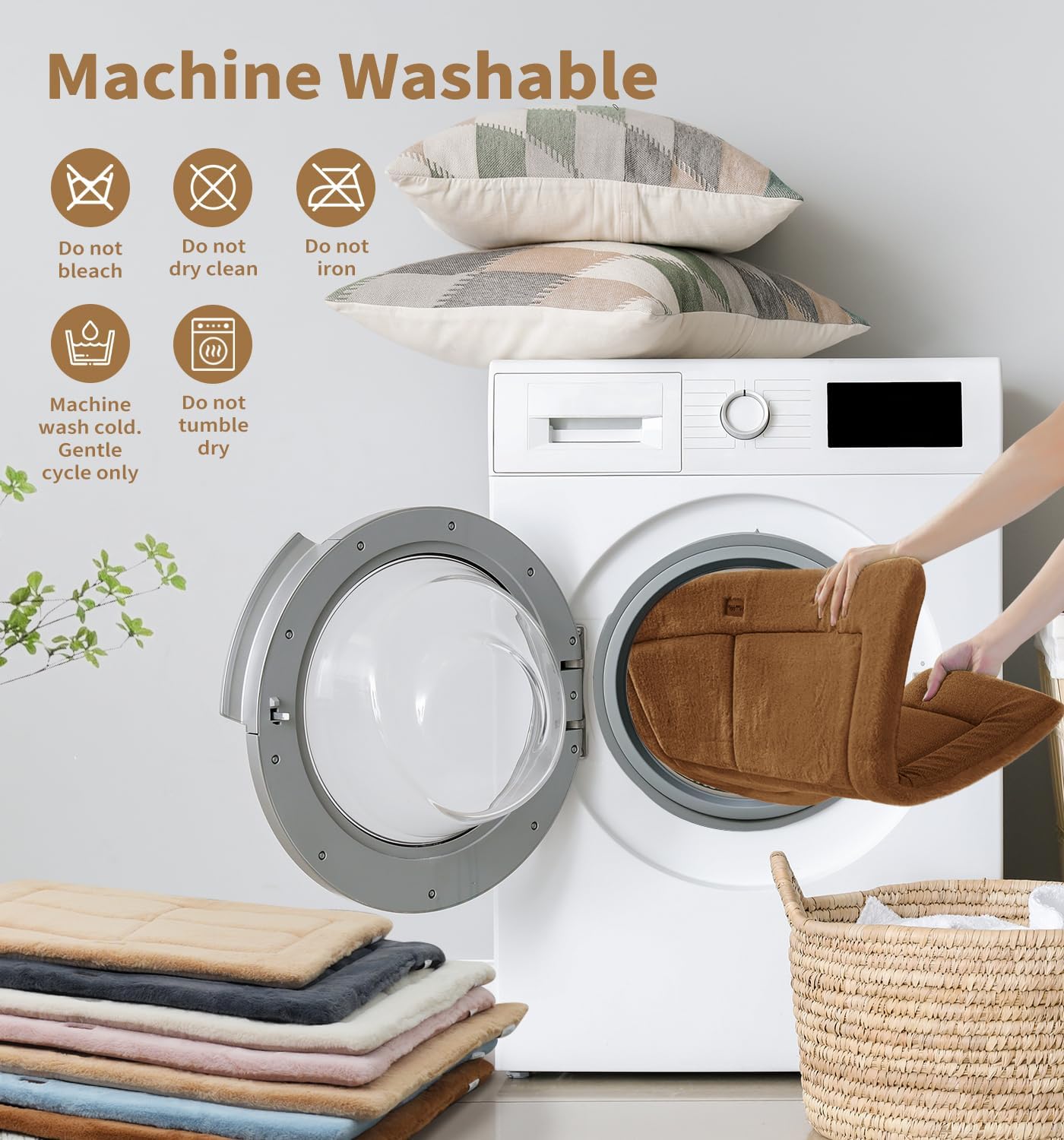 Made4Pets Dog Crate Pad Bed for Large Dogs, Washable & Reversible, Anti-Slip Kennel Mat for Cozy Sleeping, Soft Fluffy Dog Bed for Indoor & Outdoor Use, 44"x32", Brown