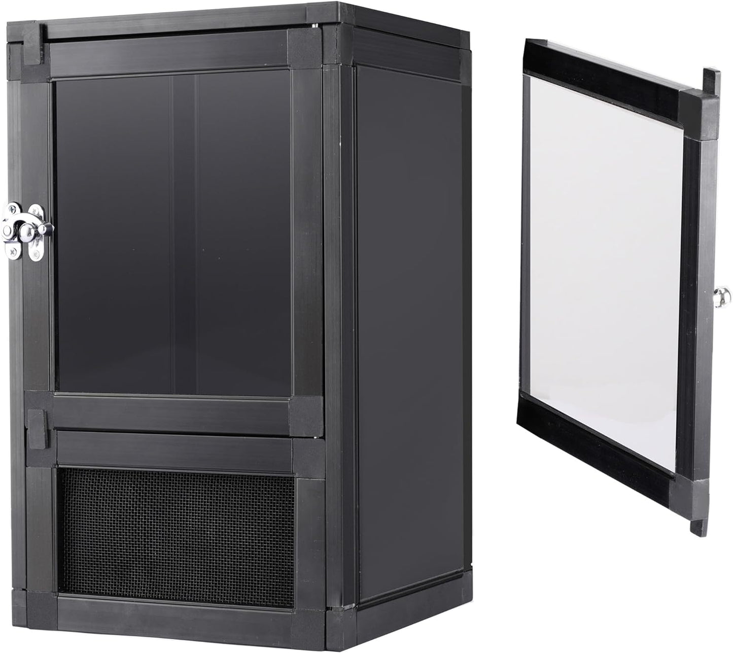 8" x 8" x 12" Small Reptile Cage Hatching Habitat, Screen & Acrylic Doors, Ventilated Terrarium for Lizards, Snakes, Frogs, Easy Assembly, Two Doors