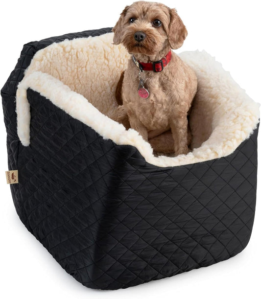 Snoozer Lookout I Car Seat - Dog Car Seats for Small Dogs, Puppy Booster Bed for Small Sized Pets up to 18 Lbs, Elevated, Washable - Size S, Black Quilted