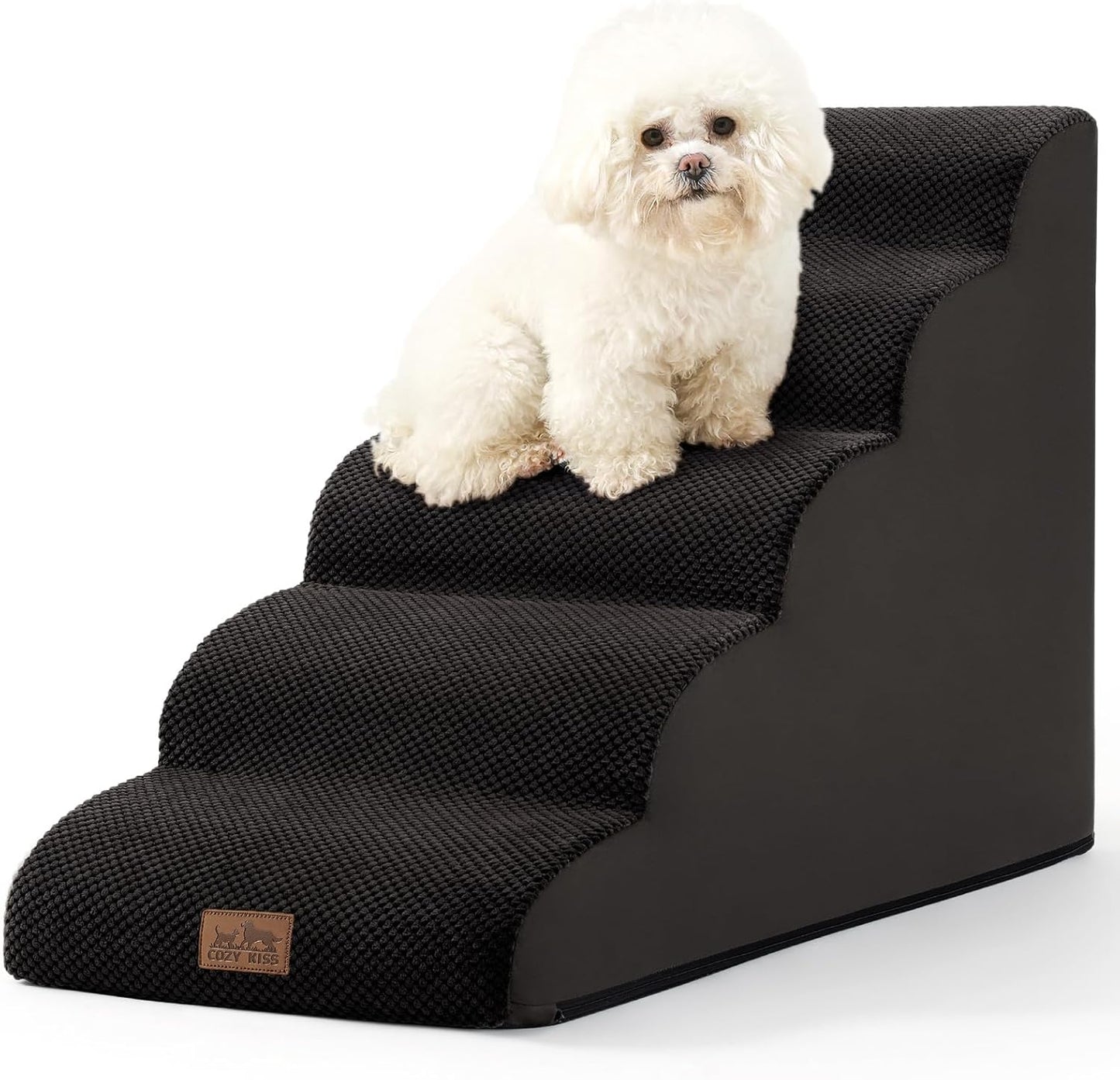 Dog Stairs for High Bed 22.6" H, Small Dog Step for Puppy, Older or Cat, Curved Ramp for Car, Ladder with High Density Foam, Lightweight, Durable, 15.7x33x22.6 inch, 5 Step, Black