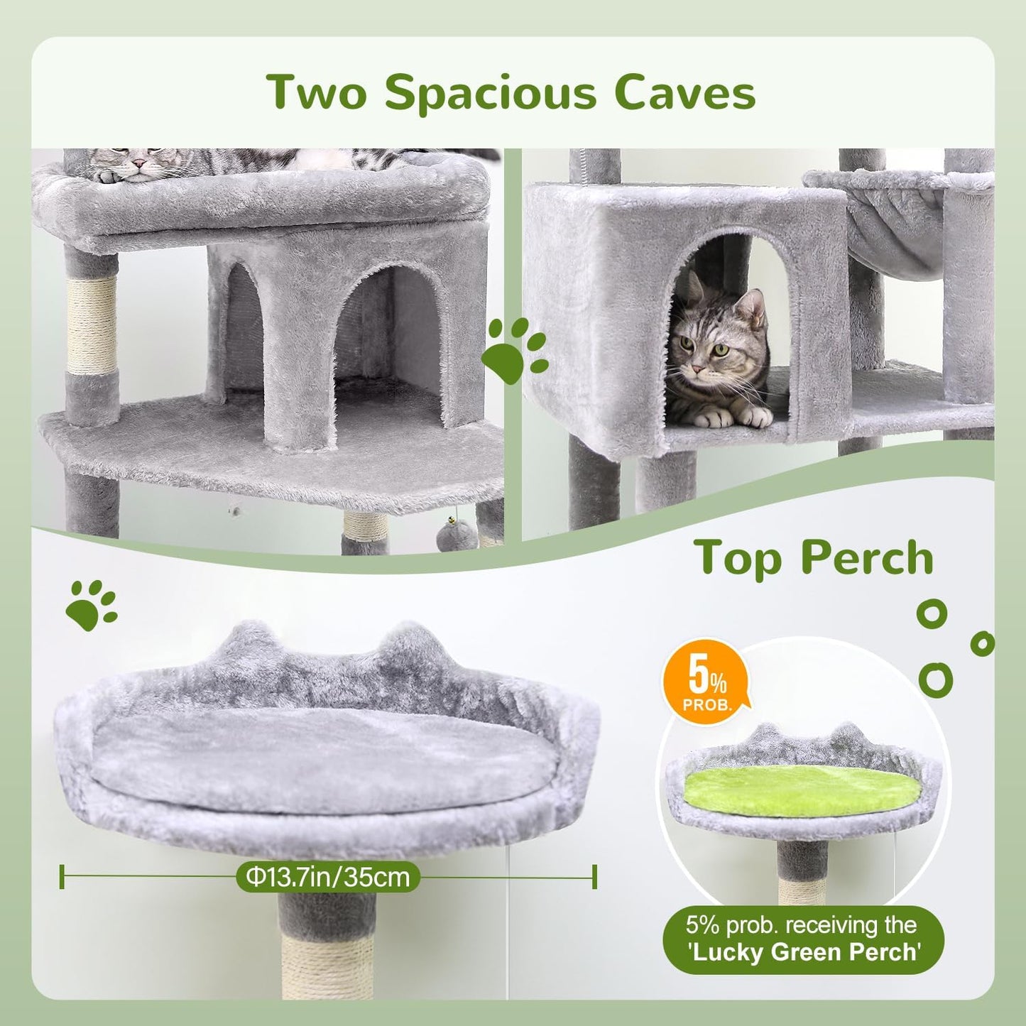 Globlazer Heavy Duty Cat Trees for Large Cats, Sturdy 72in Maine Coon Cat Tree for Large Cats 20 lbs+ Heavy Duty Cat Tower for Adult Biggest Cat with 6 Scratching Posts, Hammock, S72, Light Grey