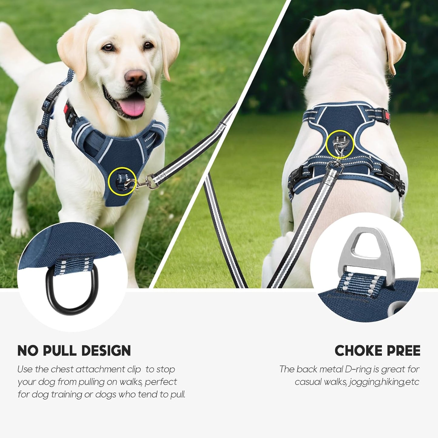Timos Dog Harness Small Sized, No Pull Pet Harness with Neck Lockable Snap,No Choke Front Clip Dog Reflective Vest,Adjustable Metal Rings 3 Buckles,Easy Control Handle for Small Dogs Royal Blue S