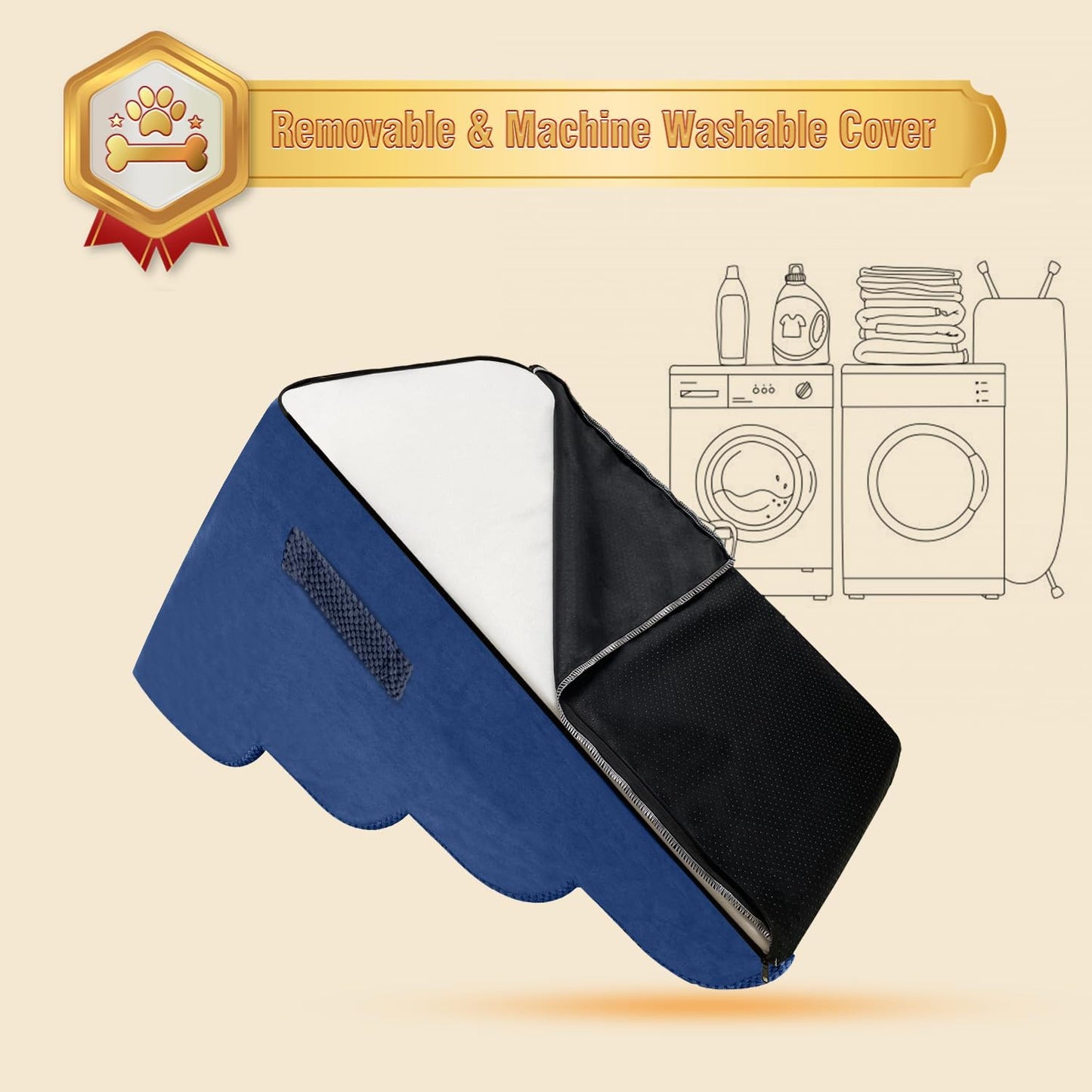 PAWSCART Dog Stairs for Small Dogs and Cats, 4-Step Dog Steps for Bed, 19.6" H Pet Stairs for High Bed, Pet Ramp for Couch, Sofa, Non-Slip Surface Removable Washable Cover, Blue