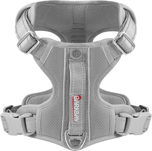 BARKBAY Dog Harness No Pull with ID Tag Pocket - Heavy Duty, Reflective, Easy Control for Large Dogs(Grey,S)
