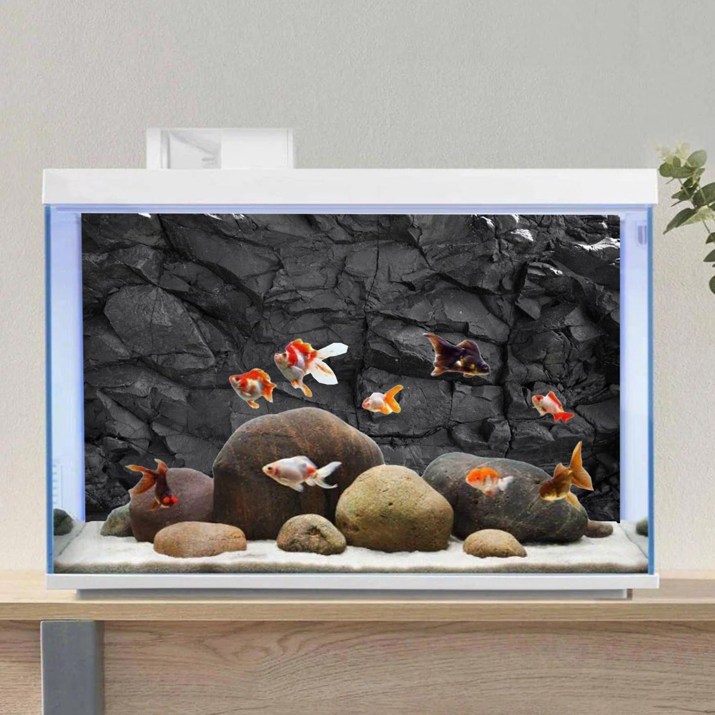 AWERT 24x12 inches Stone Aquarium Background Black Rock Fish Tank Background Rocky Terrarium Background Vinyl