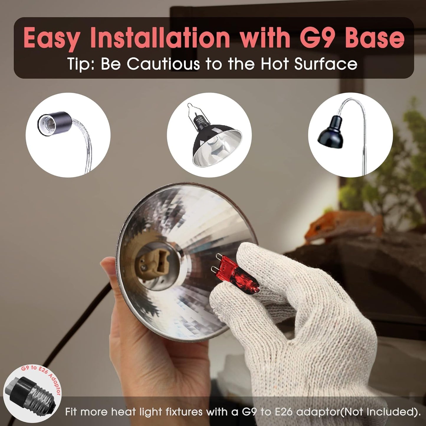 Briignite G9 Infrared Heat Lamp Bulbs for Reptile, Mini Reptile Light, Dimmable Night Red UVA Reptile Heat Lamp, 2 Pin Base Mini Heat Bulbs 50W, Bearded Dragon Turtle Lizard, 2Pack