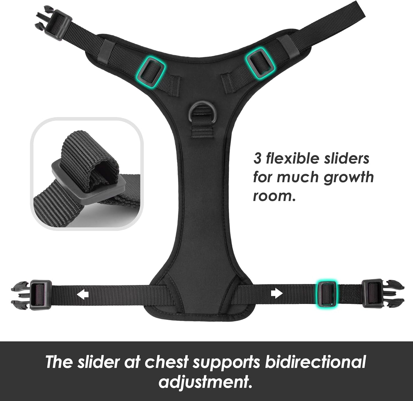 No Pull Dog Harness, Puppy Vest with Front Clip for Small Medium Large Sized Dog(Black,M)