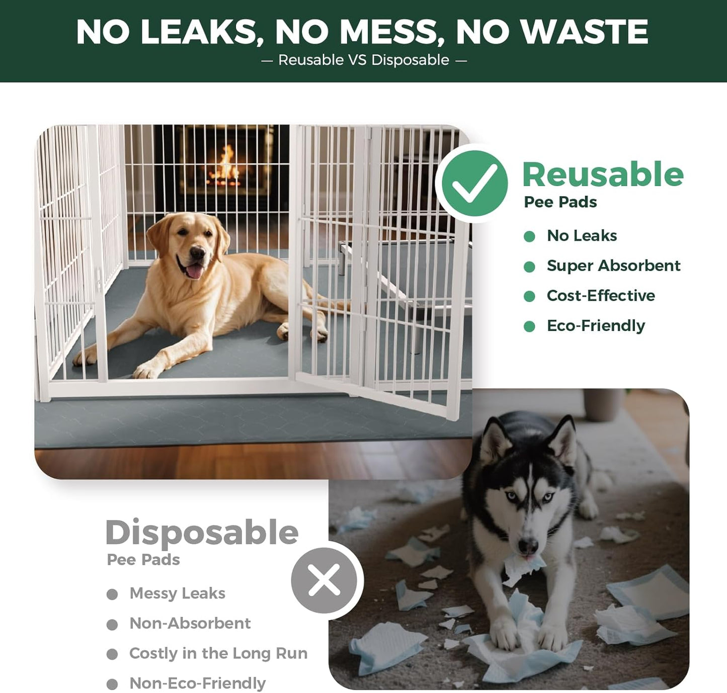 FXW Washable Pee Pads for Dogs, Puppy Pads with Super Absorbent, Specifically Designed for FXW Rollick/Homeplus 32inch 6 Panels Dog Playpen, 35" Hexagon, Gray, 1 Pack