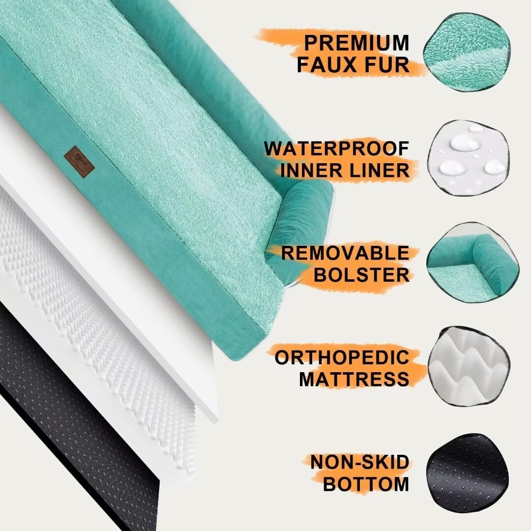 Orthopedic Large Dog Bed Washable: Large Size Dog Beds with Removable Washable Cover, XXLarge Orthopedic Aqua Blue Dog Beds for Big Pet Dogs