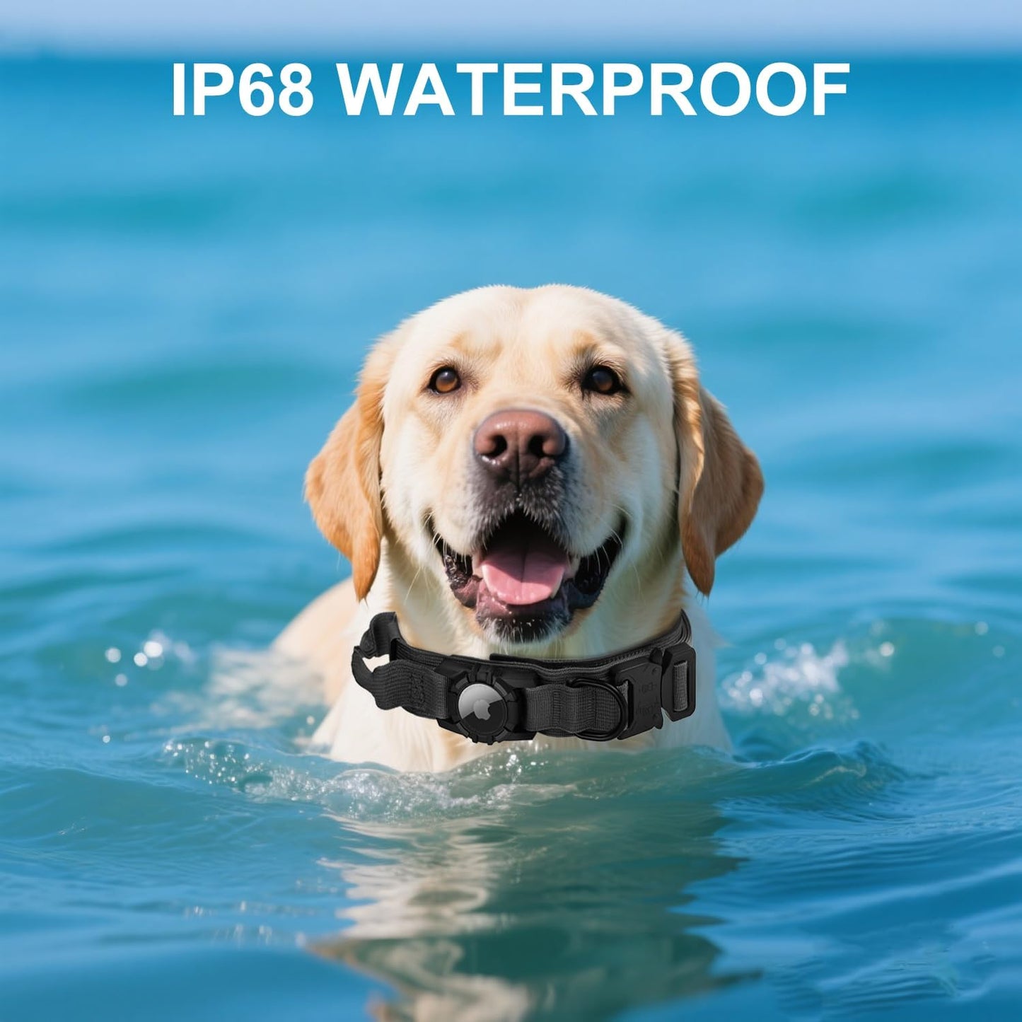 Tactical AirTag Dog Collar Leash Set - Heavy Duty, Adjustable GPS Collar Compatible with Apple AirTag, with Holder & Control Handle for Medium/Large Dogs [ Black, M ]