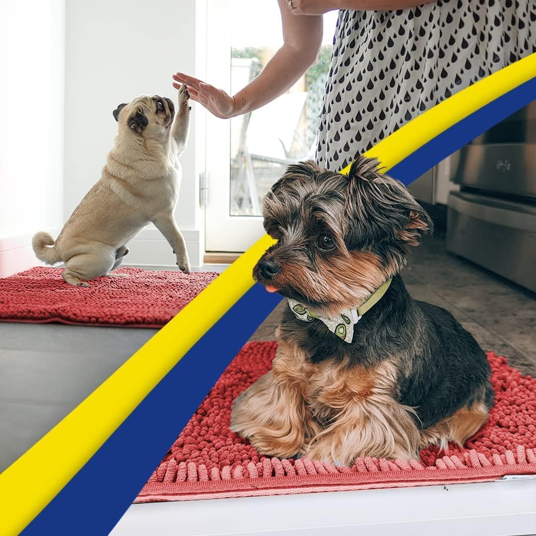 Muddy Mat® AS-SEEN-ON-TV Highly Absorbent Microfiber Door Mat and Pet Rug, Non Slip Thick Washable Area and Bath Mat Soft Chenille for Kitchen Bathroom Bedroom Indoor and Outdoor - Red 36" x 120"