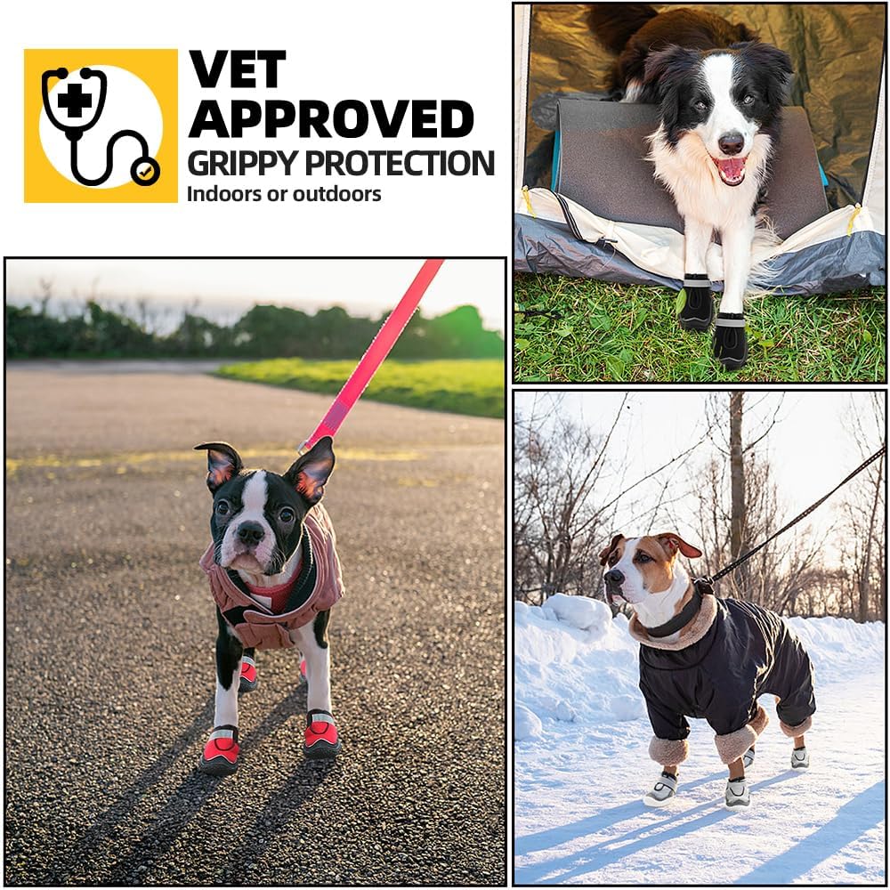 Hcpet Dog Boots for Large Dogs, Dog Shoes for Hot Pavement Winter Snow, Paw Protector Dog Booties Designed for Comfort and Breathability, Outdoor Booties for Small Medium Dogs for Hiking Red Size 2