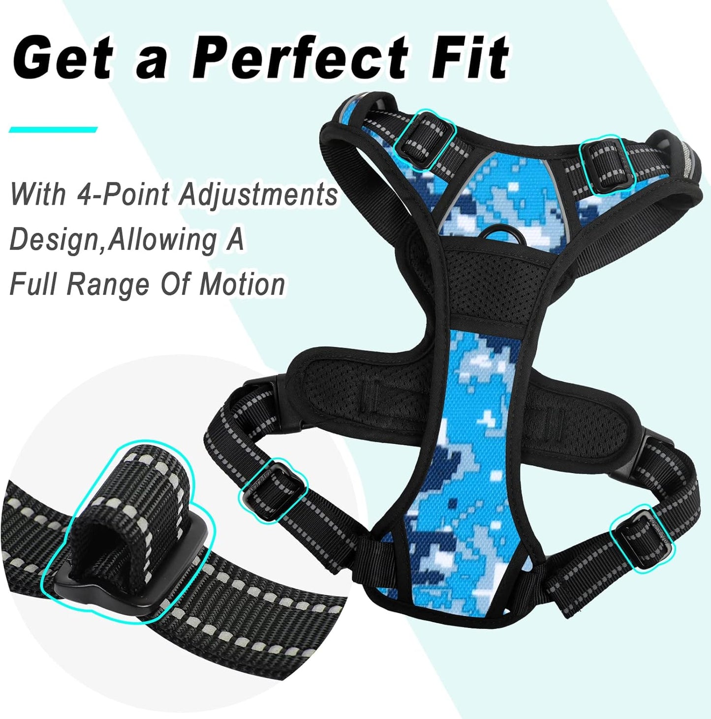 BARKBAY No Pull Dog Harness Large Step in Reflective Dog Harness with Front Clip and Easy Control Handle for Walking Training Running(Blue camo,S)