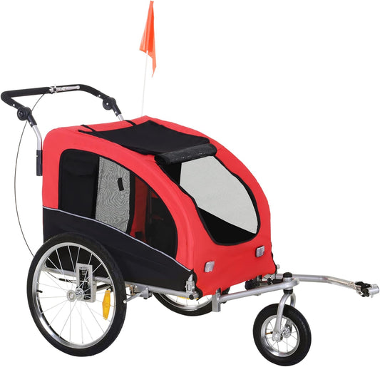 Aosom Dog Bike Trailer 2-in-1 Pet Stroller with Canopy and Storage Pockets