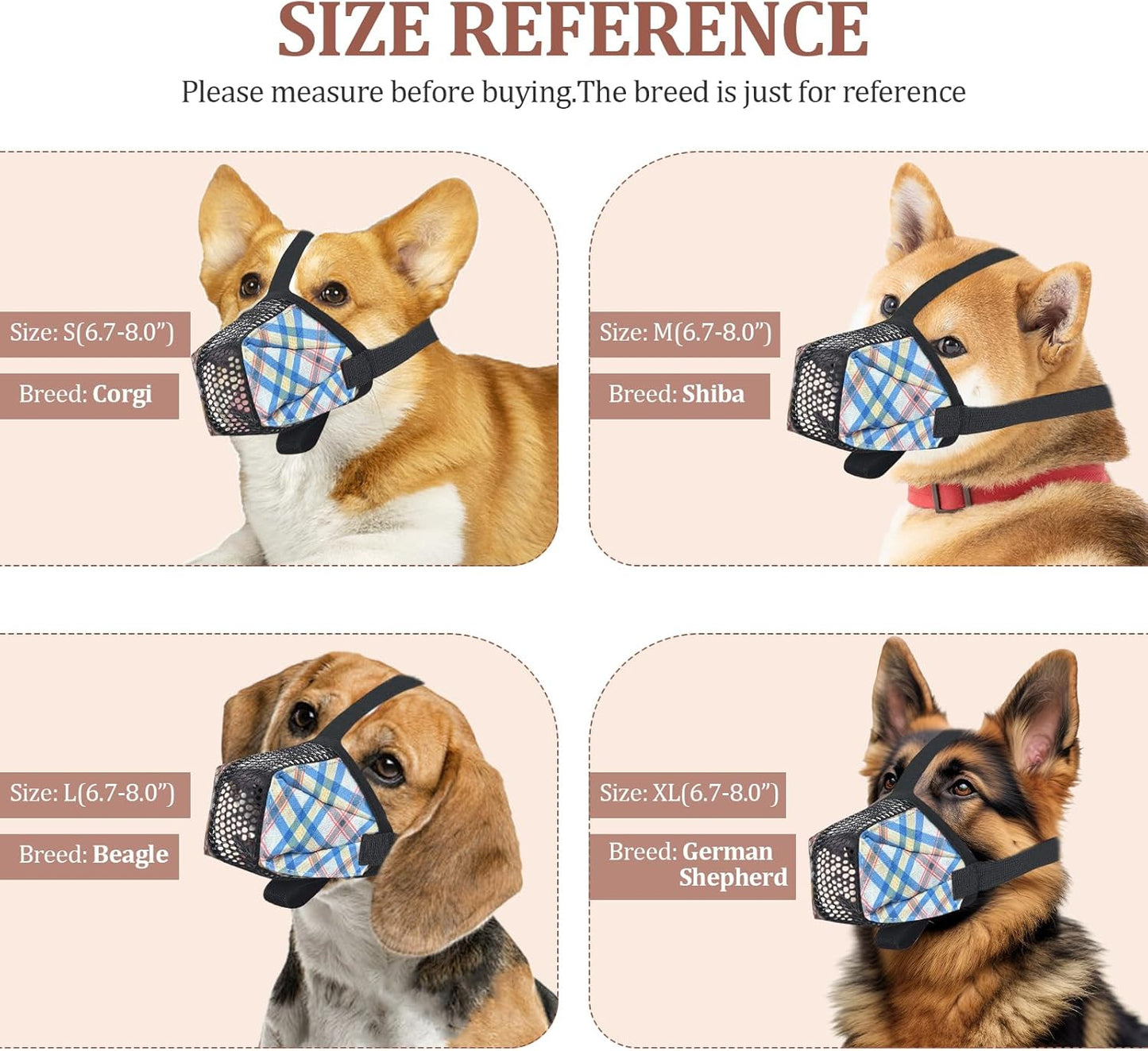 Dog Muzzle for Small Large Dogs - Soft Nylon Basket Muzzle with Adjustable Strap, Breathable Mesh Design Prevents Biting Chewing Licking Eating - Ideal for Training, Grooming & Vet Visits (Blue, M)