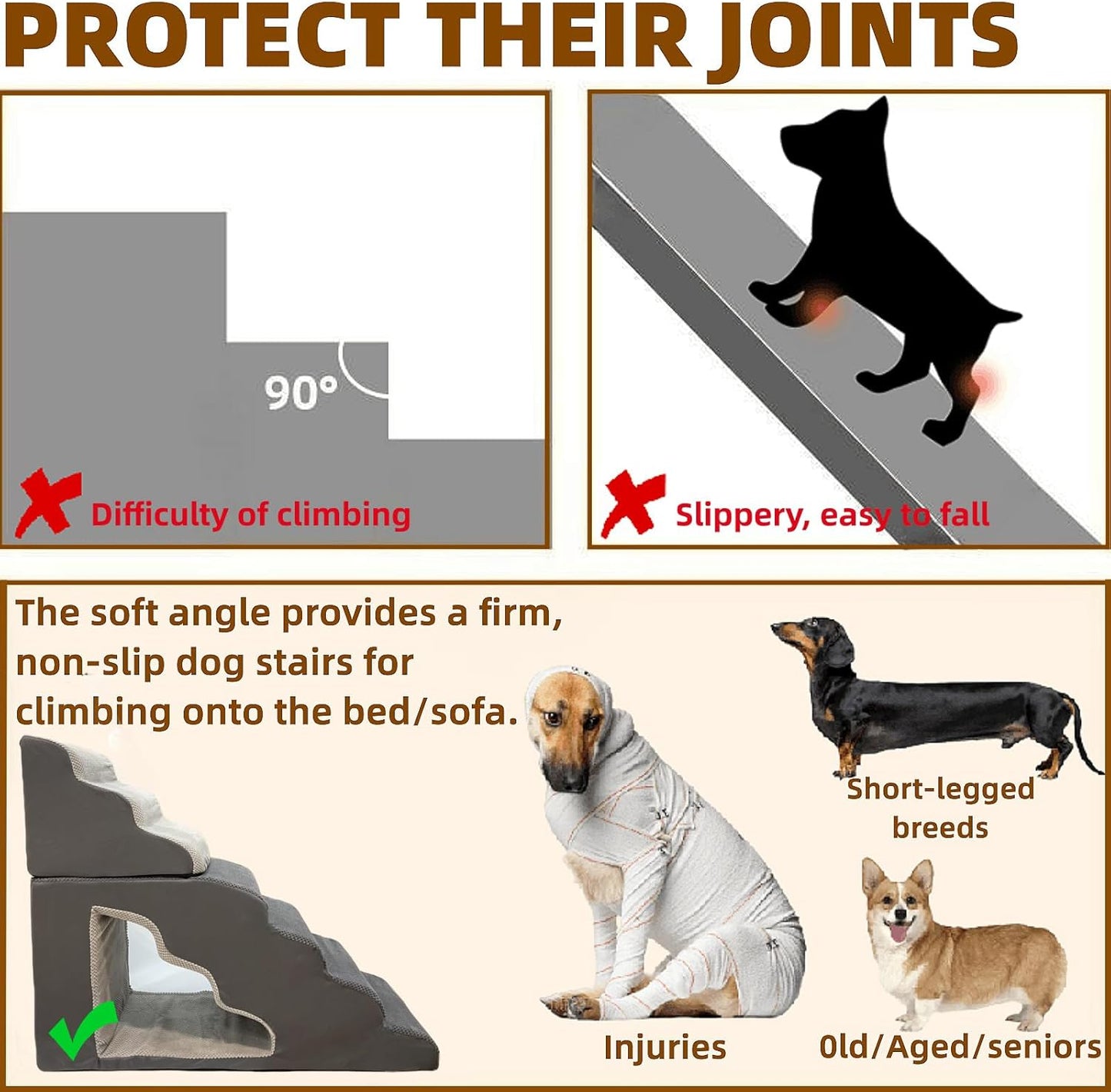 dog stairs for small dogs to 30 inches high beds, 6 step dog ramp stair for 18-36 inches couch-bed,pet stairs for small old meduim large dogs cats,Non-Slip balanced 6 tiers ladder,75 pounds Studry 33D