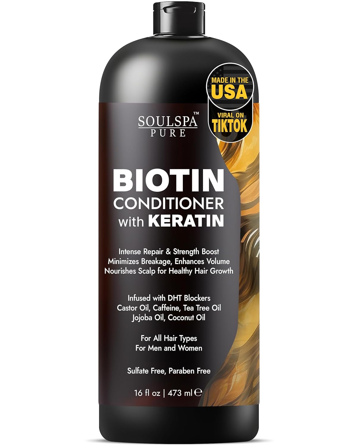 Biotin Conditioner with Keratin - Intense Repair & Strength Boost Formula - Nourishes Scalp for Healthy Hair Growth, with Tea Tree Oil & DHT Blockers, for Men & Women, 16 fl oz - SOULSPA PURE