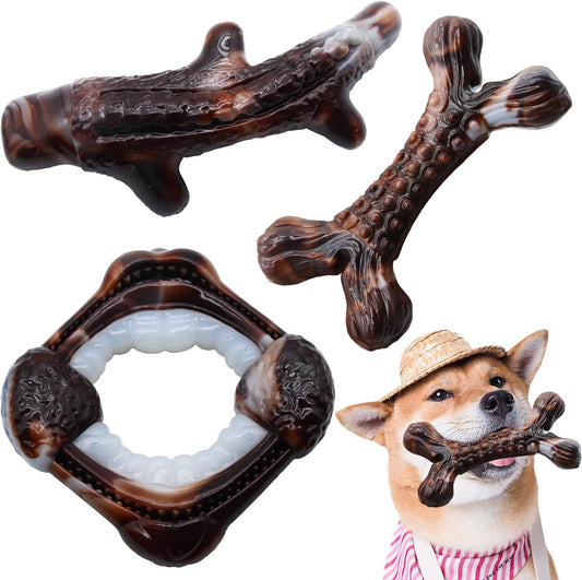 Magicorange 3-Pack Dog Chew Toys for Aggressive Chewers, Nylon Durable Dog Toys, Bacon Flavored Tough Bones Chew Toys