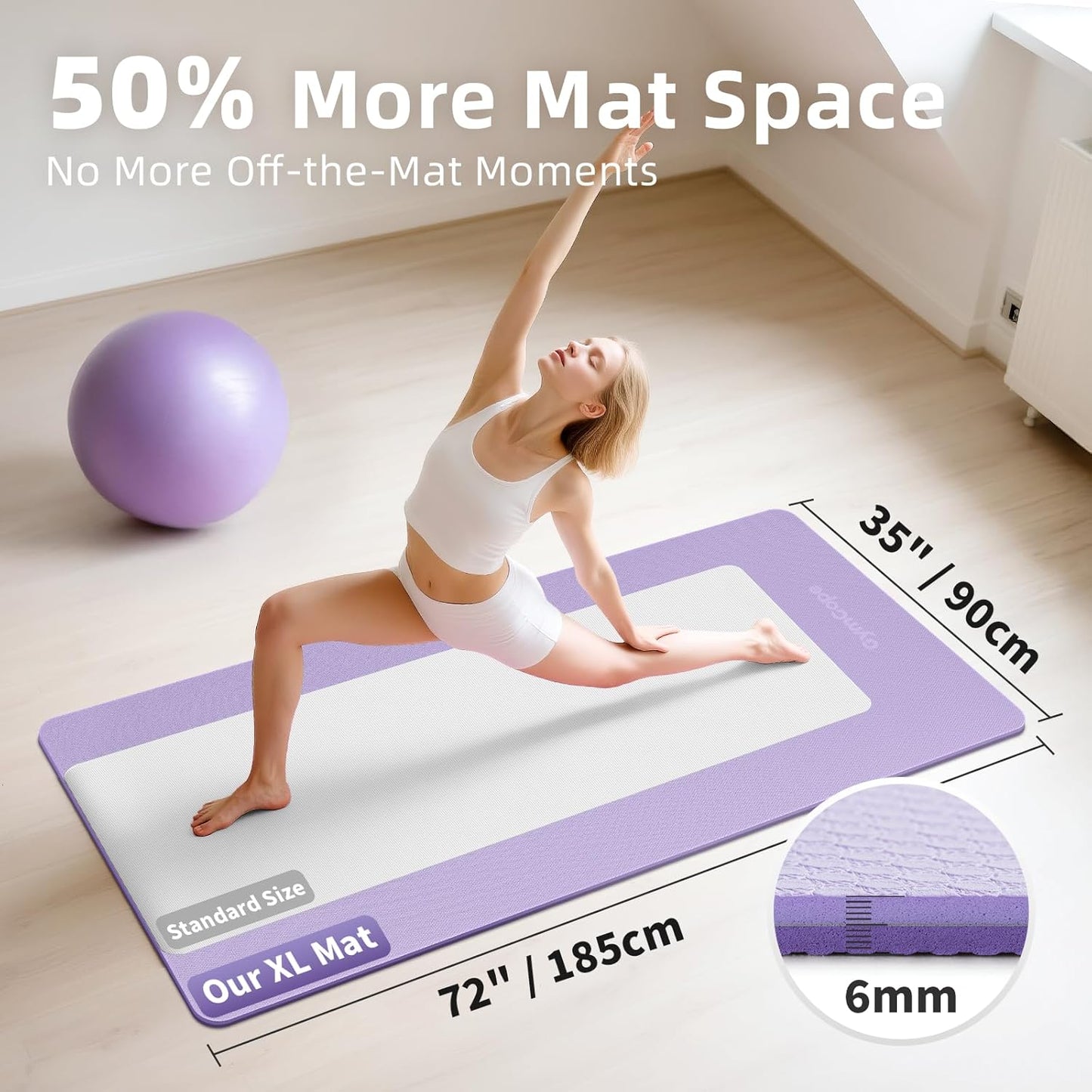 Extra Large Yoga Mat - 72"x35", 72"x48", 78"x57" - Wide TPE Exercise Mat for Home, Stretching, Couples & Family Workouts - 6-12mm Thick, Non-Slip & Waterproof - with Carry Bag and Straps