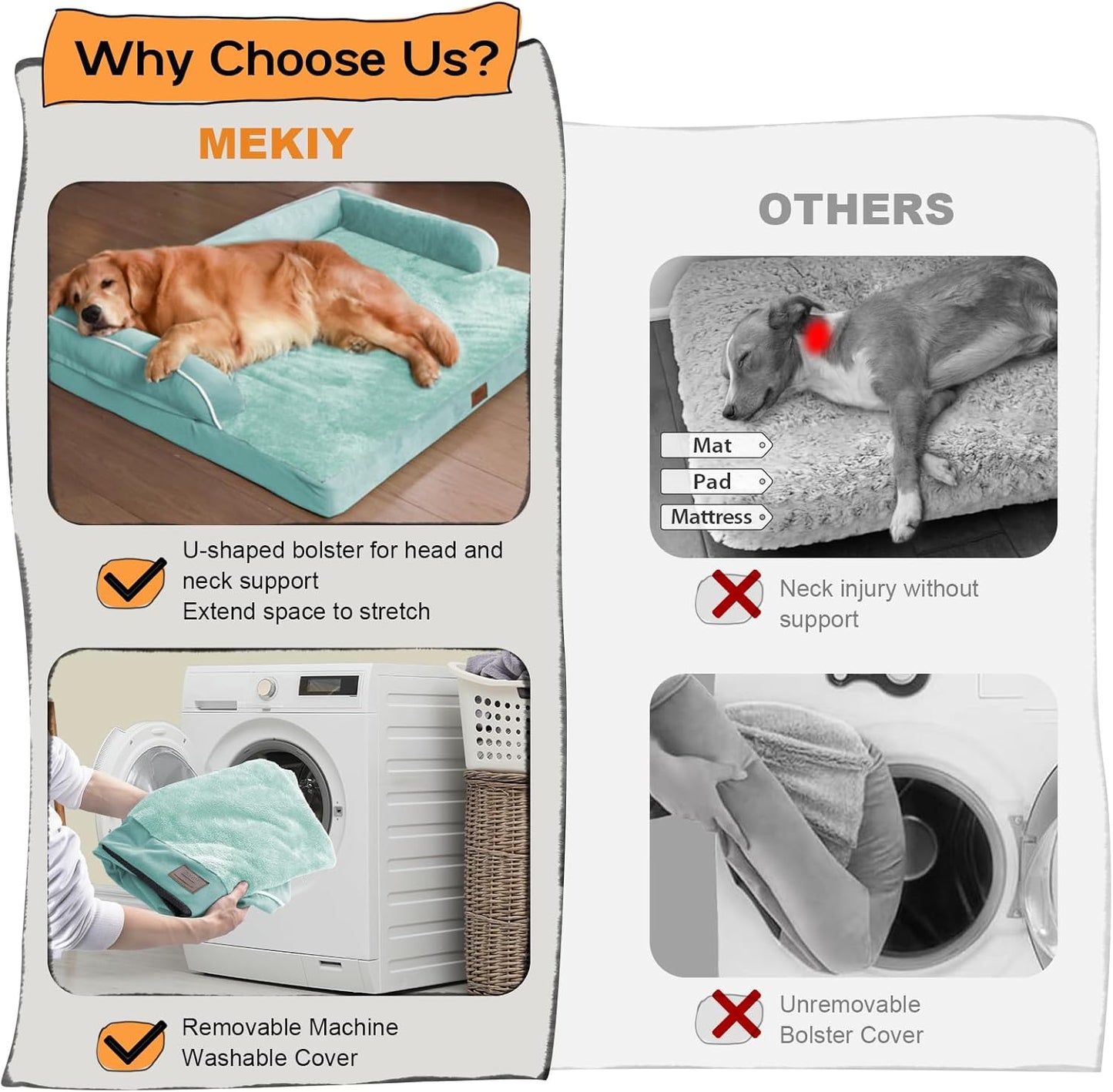 Large Dog Bed Orthopedic Washable, Orthopedic Dogs Bed with Removable Bolsters, Washable Beds for Large Dogs, Waterproof Pet Beds and Non-Slip Bottom, Extra Aqua Blue XXXLarge Dog Sofa