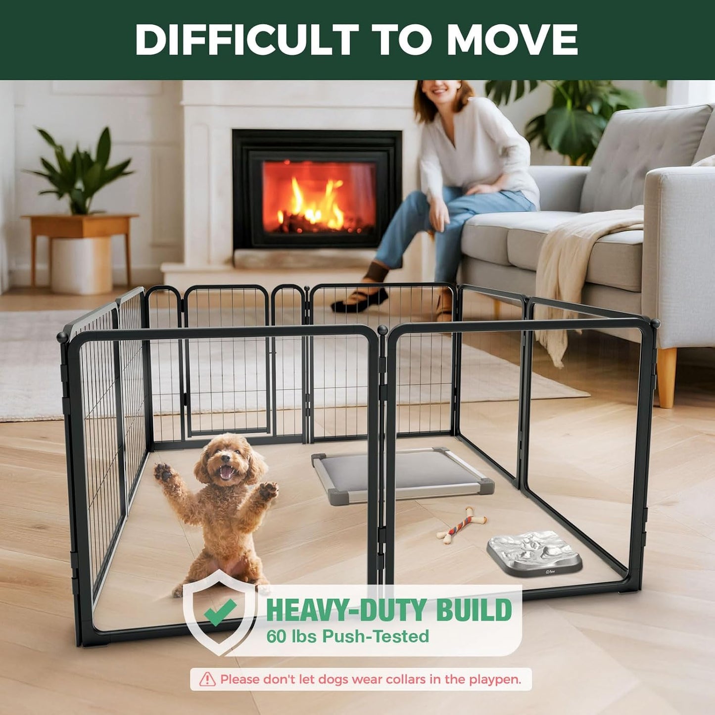 FXW Homeplus Unleashed Indoor Dog Playpen - Stress-Free and Safe Play, Heavy Duty 24 Inch 4 Acrylic Panels + 4 Wire Panels Dog Pen for Puppy and Small Dogs, Black│Patented