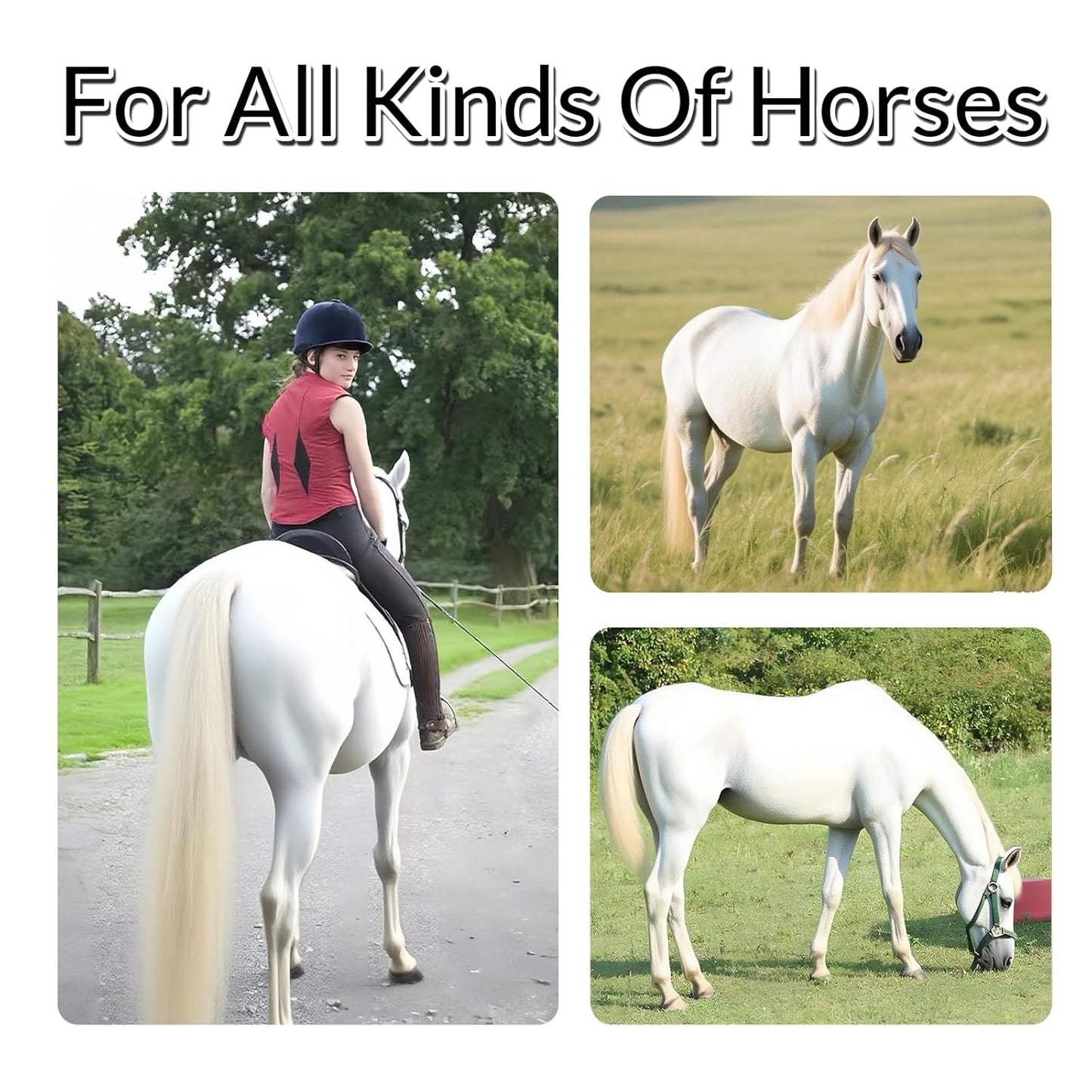 Horse Tail Extension with Braided Horsehair Loop, Blunt Cut Bottom, 3/8 lb, 28-30 inches (Pure White)