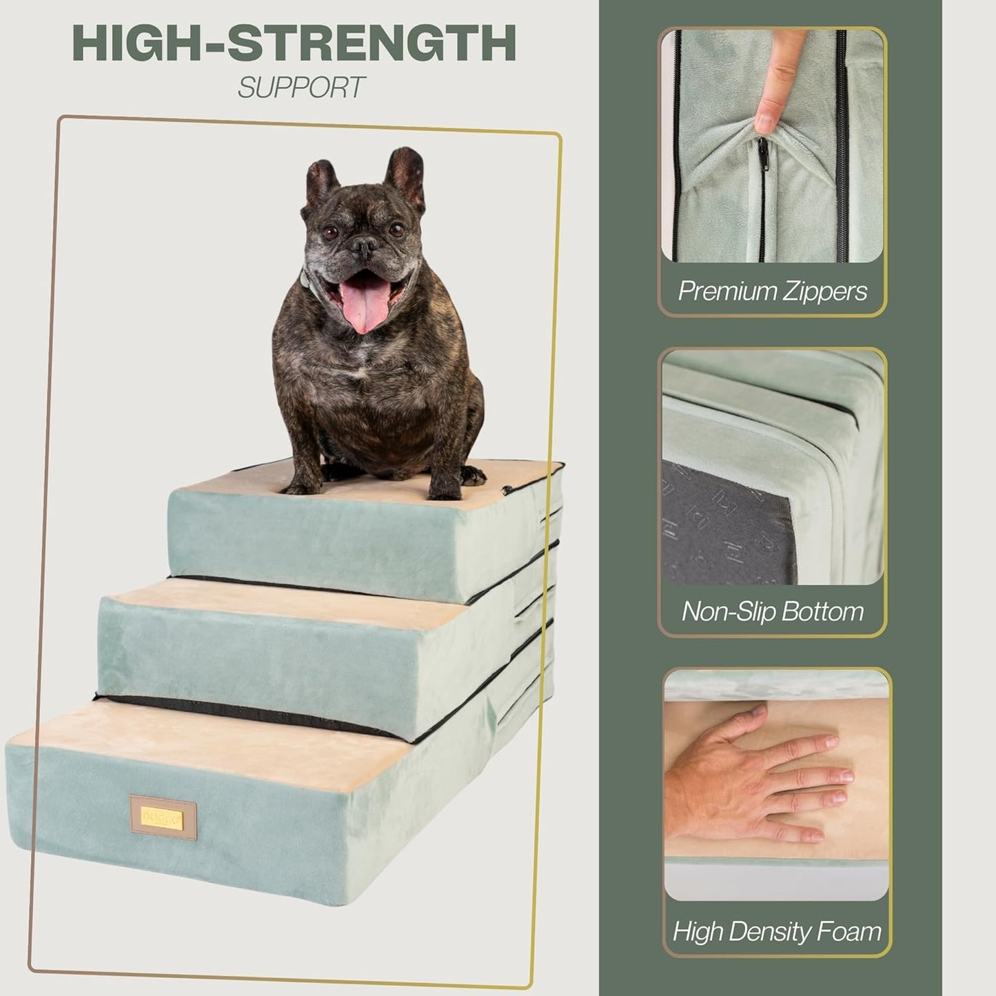 All-in-One Adjustable Dog Stairs – 5-Step Premium Pet Ramp for Small to Large Dogs – Sturdy, Non-Slip & Versatile for Beds, Sofas & More - Soft Cover, Modern Design (Green)