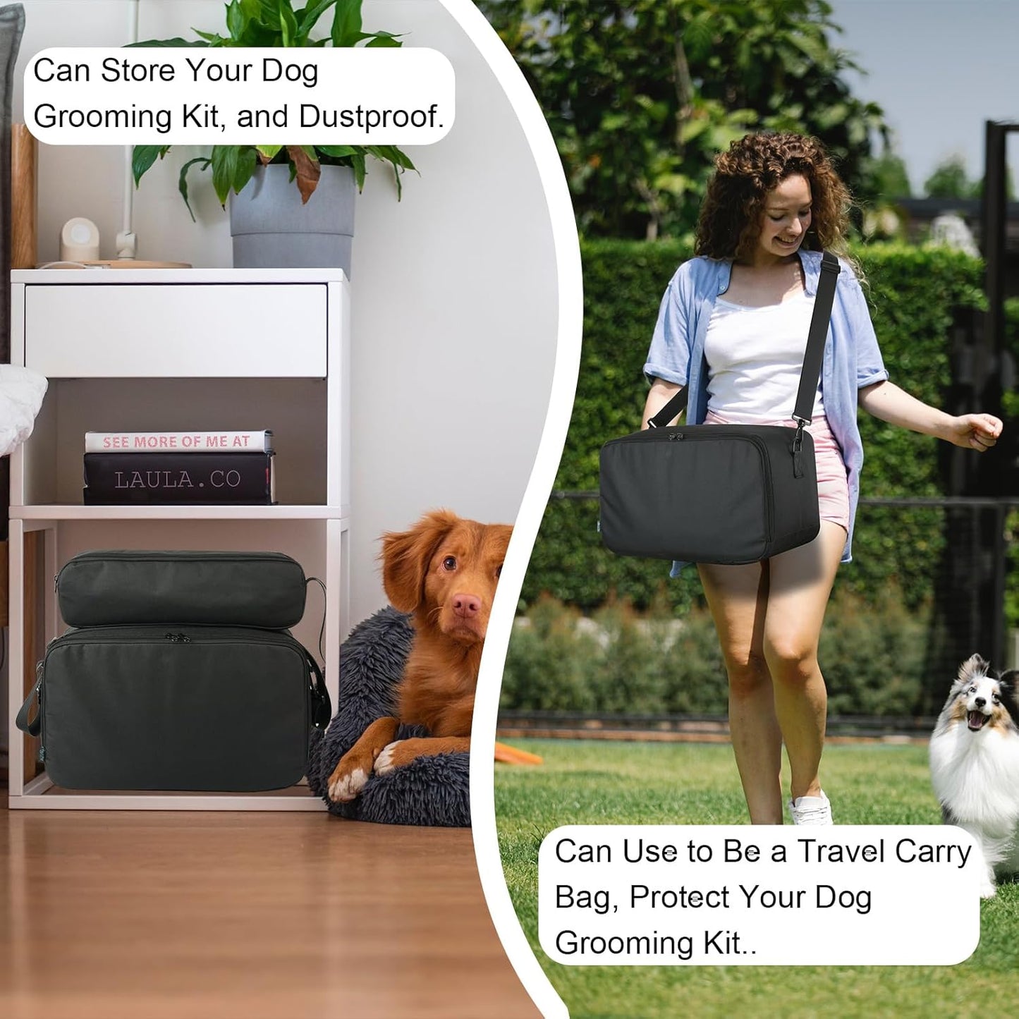 Beautyflier Pet Grooming Supplies Organizer, Protective Tote Bag Case for Pet Grooming Kit & Vacuum Suction Dogs Cats Hair, Travel Pouch Bag for Pet Dog Grooming Vacuum Kit, Bag Only (Black)