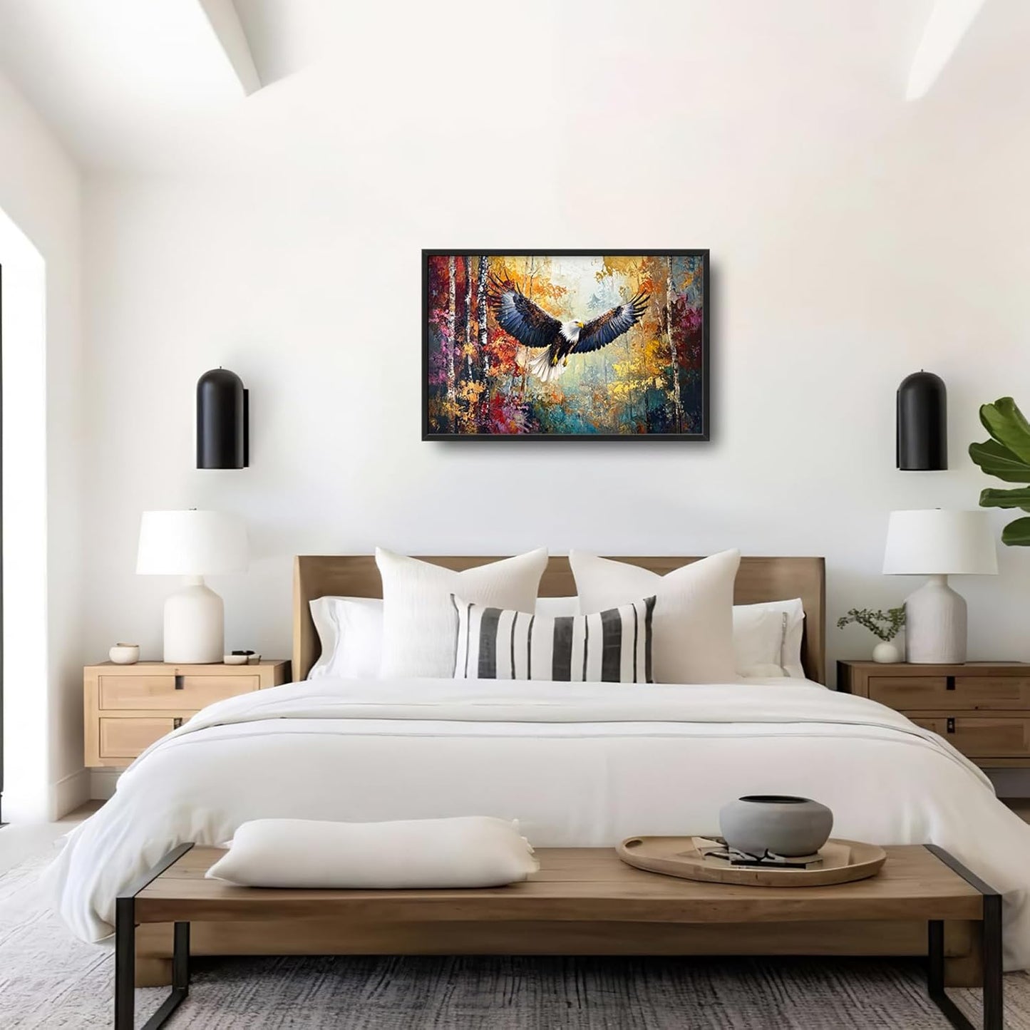 Extra Large Framed Bald Eagle Wall Art,Abstract Colorful Forest Wall Decor,Autumn Fall Forest Pictures for Living Room,Canvas Print Painting Modern Artwork Bedroom Office Home Decor 36L x 24W