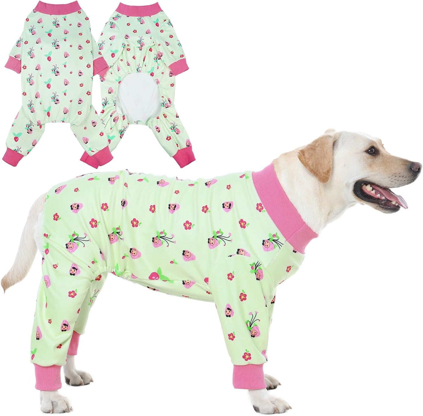 4-Legged Dog Pajamas for Medium & Large Dogs - Soft Cotton Dog Pjs Onesie with 4-Way Stretch, Cozy Breathable Pet Sleepwear for Cold Weather & Indoor Lounging - Green XL