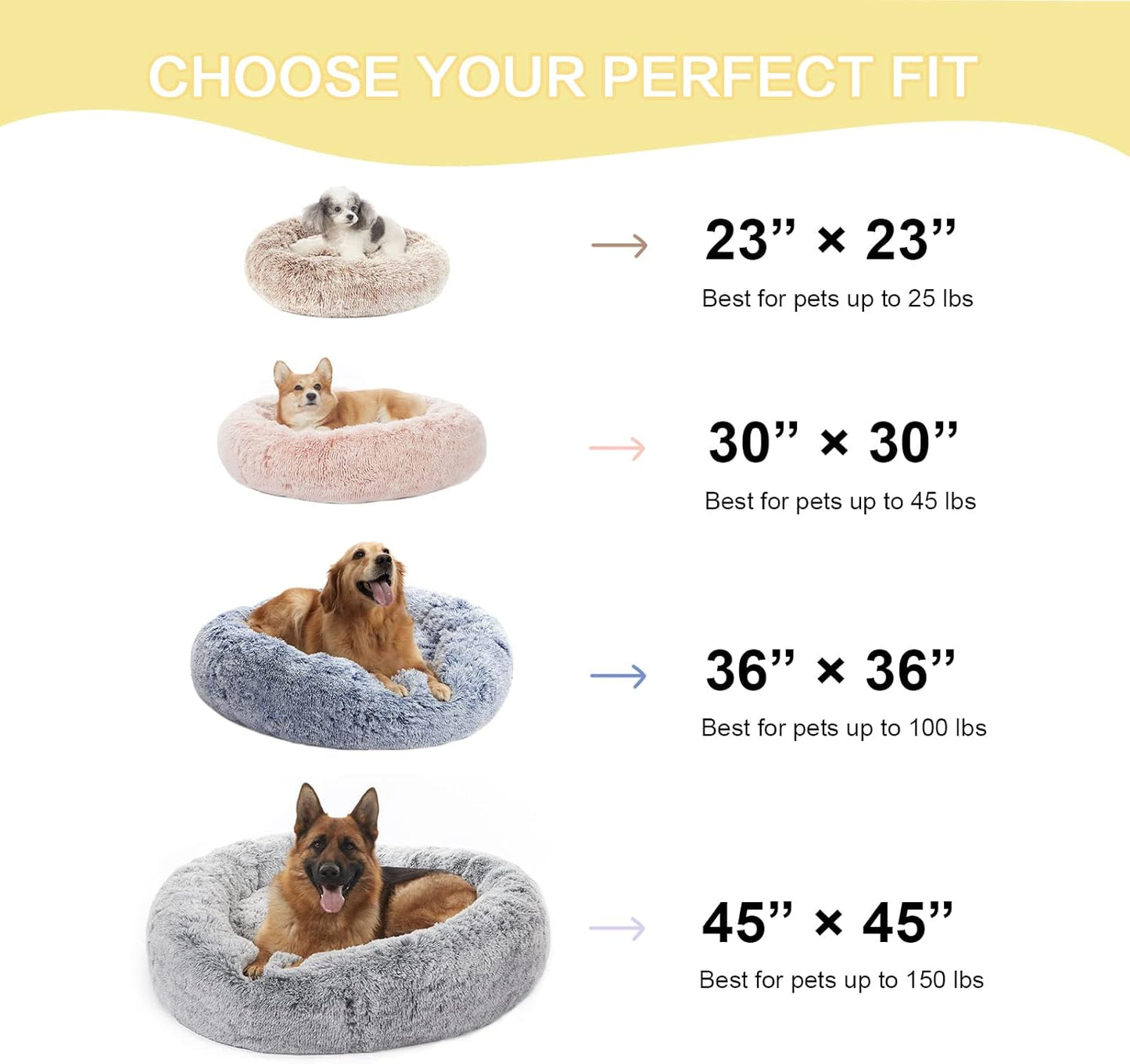 Bedfolks Calming Donut Dog Bed, 36 Inches Round Fluffy for Large Dogs, Anti-Anxiety Plush, Machine Washable (Light Blue, Large)