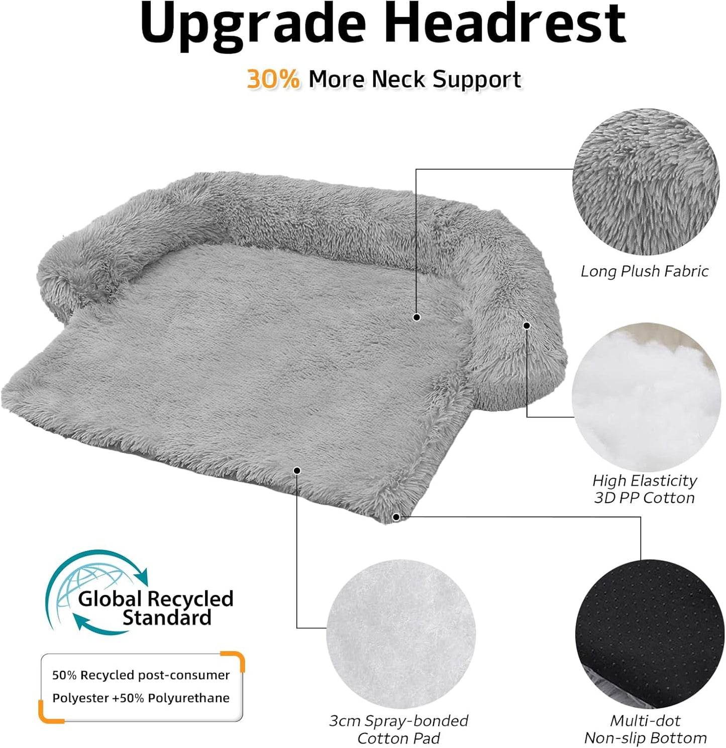 GGIB Calming Dog Bed Fluffy Plush Dog Mat for Furniture Protector with Removable Washable Cover for Large Medium Small Dogs and Cats (Small,Grey)