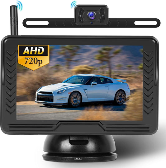 Hikity Wireless Backup Camera 5 Inch Rear View Camera Monitor Kit-Digital Stable Signal, DIY Guide Lines, IP69 Waterproof, Super Night Vision, Wireless Reverse Camera for Cars