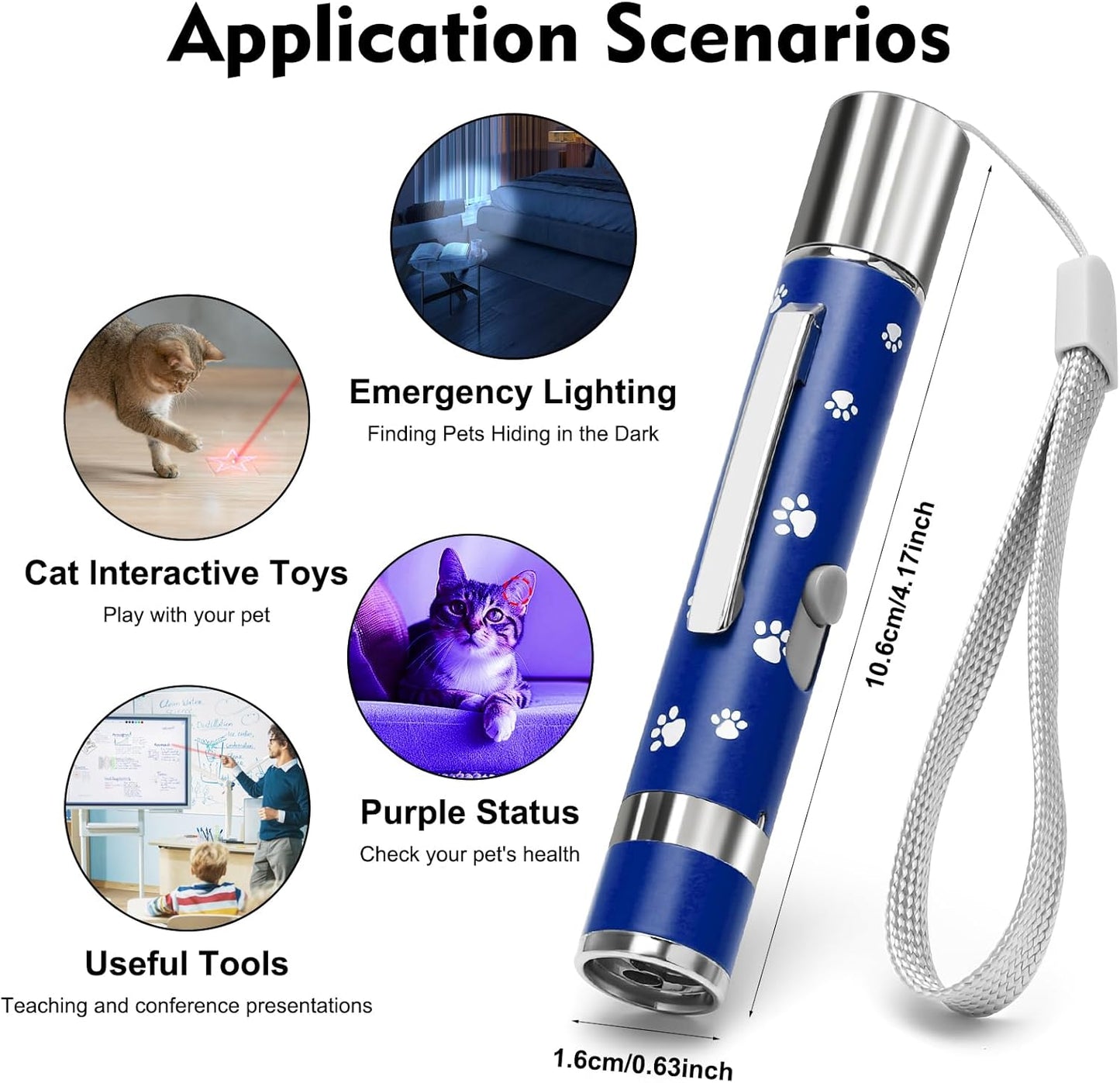 EAWONGEE Rechargeable Cat Toys - Indoor/Outdoor Cats Chase Light Toy for Kitty & Dog with 3 Light Modes, 5 Patterns, Blue