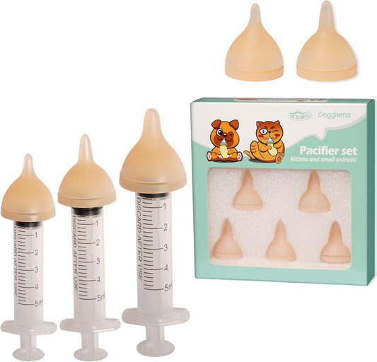 Silicone Feeding Nipple and Syringes for Newborn Kittens, Puppies, Rabbits, Small Animals, Bubble Milk Bowl (3 Size Nipple+3 Syringes)