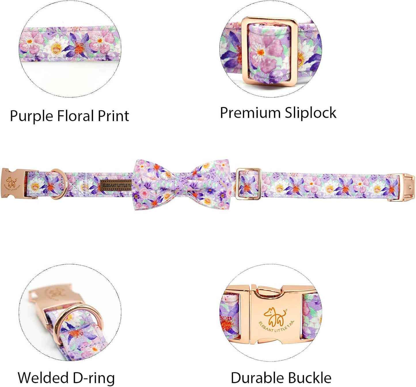 Elegant little tail Dog Collar, Rose Print Pet Collar Summer Dog Collar Durable Metal Buckle Dog Collars Cotton Pet Adjustable Dog Collars for X-Large Dogs
