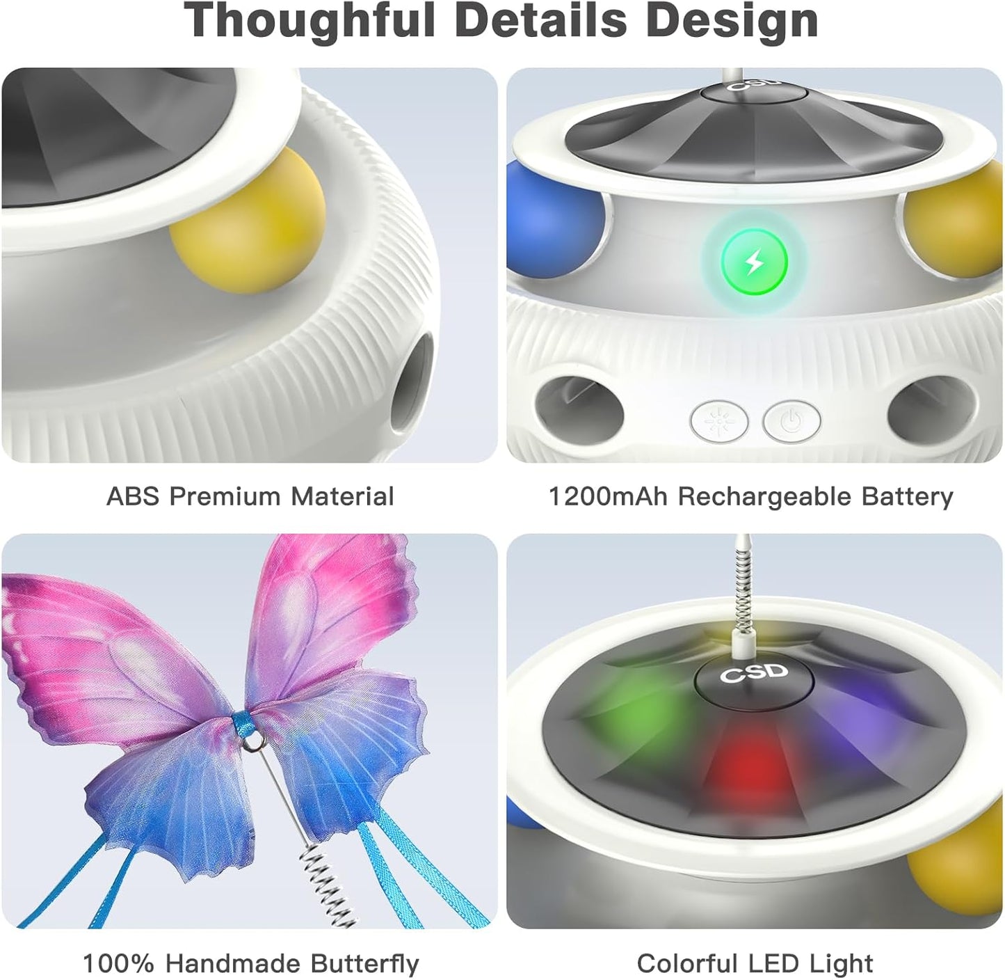 Automatic Interactive Cat Toys for Indoor Cats & Bored Adults - Kitten Toys with Fluttering Butterfly, Ambush Feather & Track Balls - Exercise & Stimulation for Playful Cats (Beige)